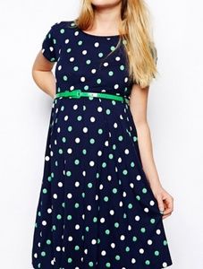 Asos maternity polka dot dress with green belt